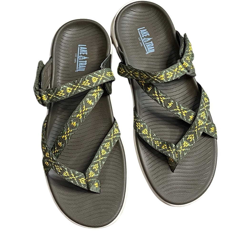 Lake & trail Bailey sport strappy sandals green and yellow women’s 8M